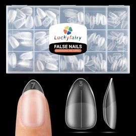 Luckyfairy Short Almond Nail Tips, 240pcs Soft Acrylic Gel X Nail Tips Pre-shape Full Cover False Nails Long-Lasting Press on Almond Nails Tips Set for Nail Extensions Nail Salon DIY 15 Sizes