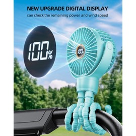 KIDEE Baby Stroller Fan, Mini Portable Fan Battery Operated, LED Display with 3 Speeds, Small Clip on Fan Desk Fans USB Rechargeable, Personal Handheld Fan for Travel Outdoor, Children Gifts