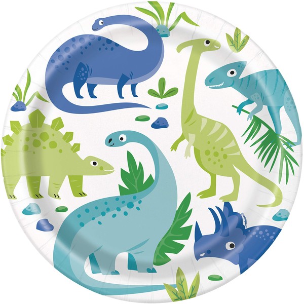 Paper Plates - 23 cm - Blue & Green Dinosaur Party - Pack of 8, Multicolour