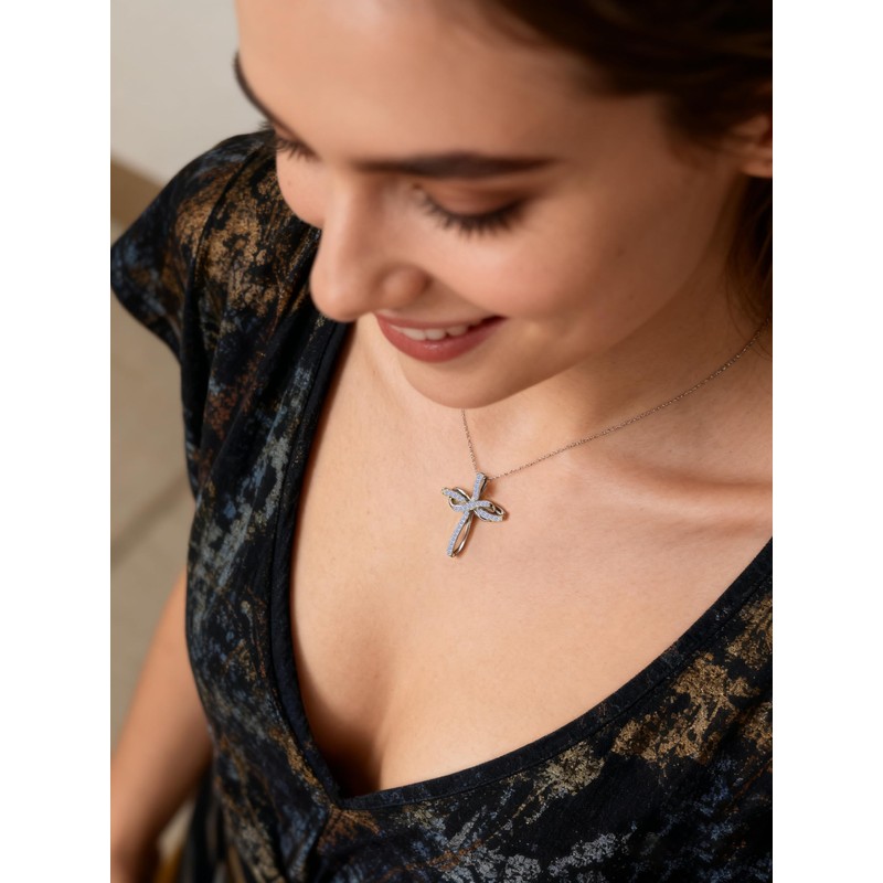 SeiMios 925 Sterling Silver Cross Necklace for Women Twisted Infinity