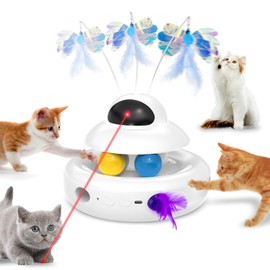 MOHAYA Interactive Cat Toys for Indoor Cats,4-in-1 Automatic Kitten Toy,Motion Activated Electronic Fluttering Butterfly,Track Balls, Moving Feather Toys for All Breeds,USB Rechargeable