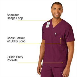 WonderWink W123 Men’s V-Neck Scrub Top — Wine, Medium