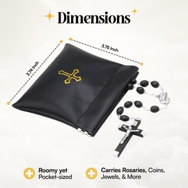 Squeeze-Top Faux Leather Rosary Pouch - Compact White Case for Rosary Beads with Cross Imprint - Keeps Prayer Beads Protected for Travel - Fits Easily in Purse, Pocket, Car, Retreats & Church Use