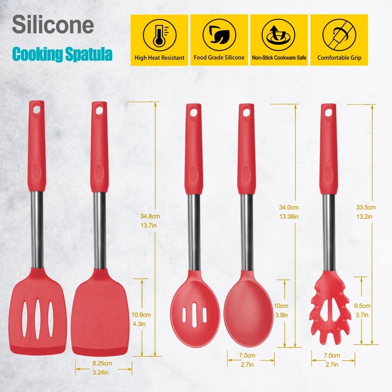 Silicone Spatula and Cooking Spoon,5 Pack Non-Stick Cooking Utensils for