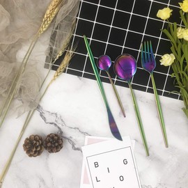 Uniturcky Rainbow Silverware Set, 24-Piece Stainless Steel Flatware Set Service For 6, Mirror Polished Iridescent Tableware Cutlery Set Knife Fork And Spoon For Home & Restaurant, Dishwasher Safe