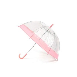 Clear Dome Umbrellas by Jollybrolly PVC Transparent Canopy Coloured Pink Stripe Matching Tip and Handle Stripe Manual Open Close