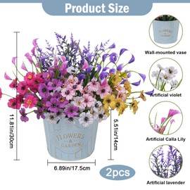 2pcs Artificial Wildflowers with Vase, Silk Violet Lavender Outdoor Plastic Plants Hanging Flowers for Decoration Room Wall Porch Patio (Mixed Colors)