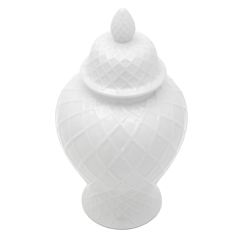 Red Lantern 19.5" Diamond Pattern White Temple Jar