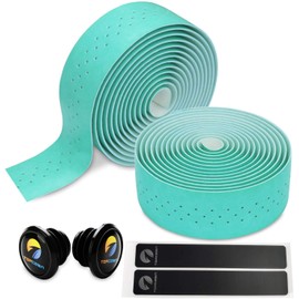 TOPCABIN® Camouflage Series Comfort GEL Road Bike Handlebar Tape Bike Bar Tape with Reflective Bar Plugs (Bianchi Green(PU a pair))