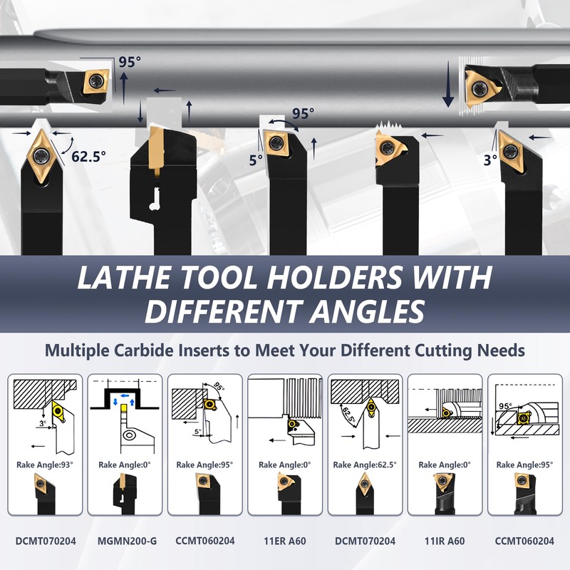 VeYocilk 21 x Indexable Lathe Turning Tools Set 3/8 Inch