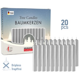 BRUBAKER Tree Candles - Pack of 20 - 9.5 cm - Silver