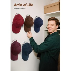 HOUSE DAY Adhesive Hat Hooks for Wall 16 Pack, Strong Hat Rack for Baseball Cap Display Organizer, Hats Hangers Holder for Wall, Door, Closet, No Drilling, Translucent