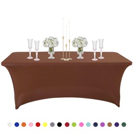 Coffee Spandex Tablecloths for Rectangle Tables, 6ft Stretchy Tablecloth, Washable Tablecloth, Fitted Spandex Stretch Patio Tablecloths for Events, Weddings, Banquets, Parties