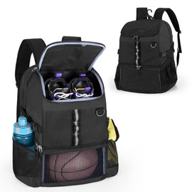 GOBUROS Basketball Bag, Soccer Equipment Bag with Ball & Shoe Compartment for Soccer Ball, Volleyball, Gym, Outdoor and Travel, Black