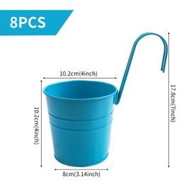 FKKFSS 8PCS Colourful Metal Hanging Flower Bucket with Removable Hooks丨Metal Wall Planter with Drainage Hole, Indoor and Outdoor Hanging Planter Wall Planter for School, Balcony Home Decoration