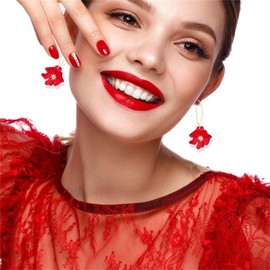 WCRAZYE Bohemian Daisy Flower Earrings Necklace Sets for Women Unique Trendy Boho Matte 3D Gold Flower Floral Petal Statement Earring Wedding Jewelry (Red)