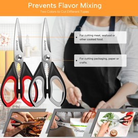 Astercook 2 Pcs Kitchen Scissors, Heavy Duty Shears with Serrated Blade, Ergonomic Handle Food Scissor for Poultry, Herbs, Vegetables Dishwasher Safe