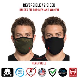 Secret Artist XLarge to 2XL for Big Faces Cloth Face Mask. Green Camouflage Reversible Black Cloth Face Mask. Washable and Reusable- Face Mask. Easy Wash-Dry.