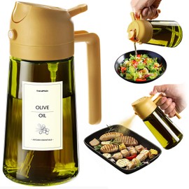 TrendPlain - Original 16oz/470ml Olive Oil Dispenser Bottle for Kitchen Gadgets and Air Fryer Accessories - Olive Oil Sprayer for Cooking w/Stickers - Yellow