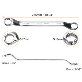 HARFINGTON 45 Degree Offset Box End Wrench 17mm x 19mm Metric 12 Point Mirror Chrome Plated CR-V Steel Double Box Wrenches Long Industrial Grade Torx Box Wrench Repair Tool
