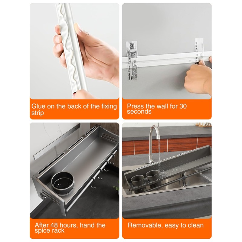 Vireldora utensil hanger, wall mounted kitchen rail with hooks, waterproof