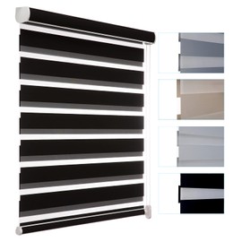 MYshade Custom Size Zebra Roller Shades Blackout(85%) Corded Zebra Blinds for Indoor Windows Dual Layer Black Shades for Bedroom Bathroom Living Room Office Easy to Install