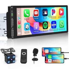 Hikity Single Din Car Stereo Apple Carplay Android Auto Car Radio 6.9 Inch Touchscreen Bluetooth 5.0 Mirror Link FM EQ SWC, Car Audio Receiver with USB, SWC, MIC, TF, AUX-in
