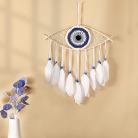 Holmgren Dream Catchers - Evil Eye Dream Catcher for Bedroom, Hand-Woven White Macrame Dreamcatcher, Wall Hanging Home Decor, Protection Good Luck, Blessing Festival Gift(White)