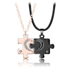 BOCHOI Matching Couple Necklace Jigsaw Stainless Steel Necklaces Girlfriend Gift for Christmas Gifes for Anniversary