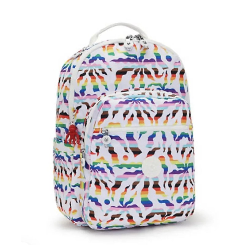 Kipling Seoul Large Printed 15" Laptop Backpack White Multicolor Pride