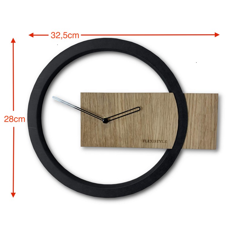 FLEXISTYLE Wall Clock, Wood, Black, 32 cm