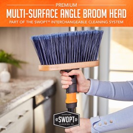 SWOPT Premium Multi-Surface Angle Broom Cleaning Head — Indoor and Outdoor Angled Broom Set — Interchangeable with All SWOPT Cleaning Products for More Efficient Cleaning and Storage