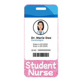 Bling Student Nurse Badge Buddy Card Holder Pink Medical Badge Buddies Reel Hospital Nurse Accessories ID Name Cards for Nursing Student Work Glitter Vertical Identification Tags
