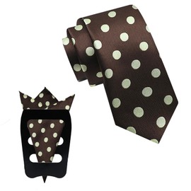 GHTIYLP Mens Tie Polka Dot Ties for Men and Pocket Square with Holder Set Formal Business (Chocolate)