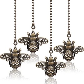4 Pieces 13 Inch Vintage Bee Ceiling Fan Pulls Chain Decorative Ceiling Fan Chain Extenders Charm Pendant Ceiling Fan Dangler with Connector Ornaments for Ceiling Fan Light (Queen Bee Style)