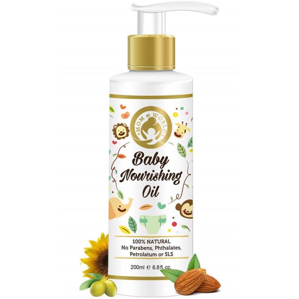 Mom & World Baby Nourishing Oil With Almond, Grapeseed, Wheatgerm, Olive and Coconut Oils, 200 ml (MOMWLD03)