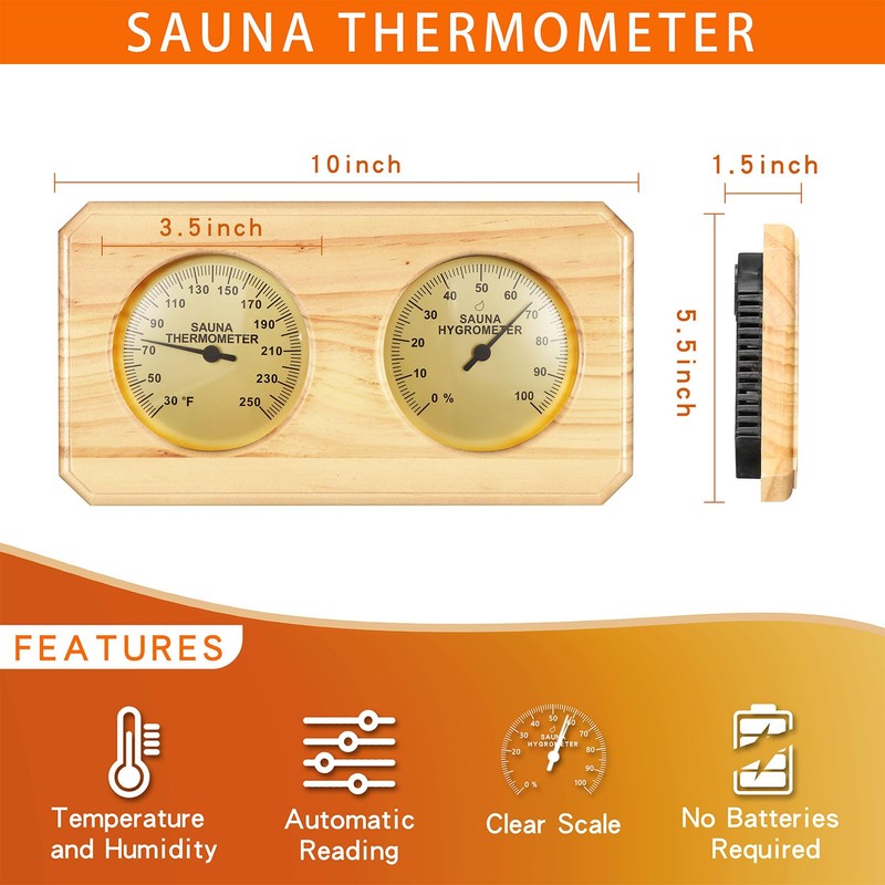Foxyoo Sauna Thermometer - Sauna Accessories for Sauna Room,℉ Horizontall