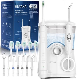 Water Flosser & Ultrasonic Electric Toothbrush Combo, 600ML Water Dental Flosser with 7 Jet Tips, 10 Adjustable Water Pressure, 5 Toothbrush Heads for Home Use, Gums, Braces (White)