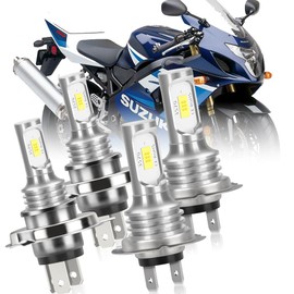 ROADSUN Upgraded 3570 CSP 6000K White LED Headlight Bulbs for Suzuki GSXR 600 750 1000 (2003-2005) - H4 High Beam and H7 Low Beam Plug and Play Combo Pack, 4-Pack