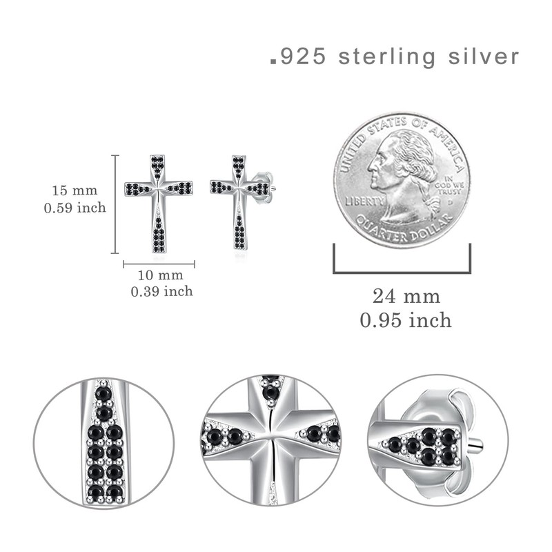 Cross Stud Earrings S925 Sterling Silver Black Cross Earrings Christian