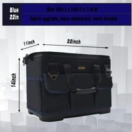 FASTECH 22 Inch Tool Bag, Waterproof Wide Mouth Tool Kit, Heavy Duty Tool Bag Organizer With Shoulder Straps and Molded Base, Tool Storage Package For Screwdrivers, Pliers, Nut Drivers (DarkBlue22IN)