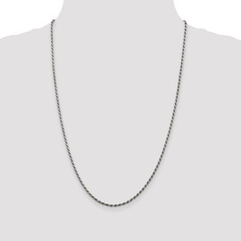 GlittersandGold Sterling Silver Rhodium-plated 2.25mm Diamond-cut Rope Chain Necklace