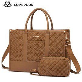 LOVEVOOK Fall Laptop Tote Bags for Women,15.6-17.3 inch Laptop Work Bags with Clutch Purse,Shoulder Bag with Adjustable Straps & 2 Cup Holders, Womens Briefcase for Travel, Teacher, Doctor, Nurse and Chic Woman:_Brown_15.6‘’