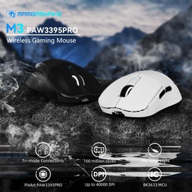 MAMBASNAKE M3 Wireless Gaming Mouse,39g Ultra-Lightweight BT/2.4GWireless/Wired Gaming Mouse,PAW3395PRO 40K DPI Optical Sensor,200Hrs Battery,Tape,Office Mice for PC/Win/Mac (Black)