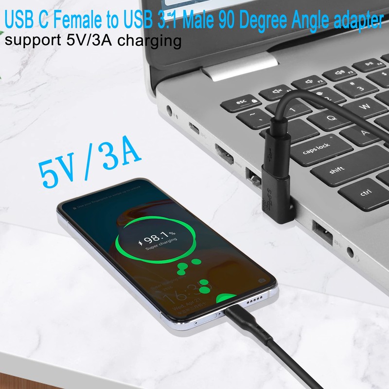 QIANRENON 10Gbps USB 3.1 to USB C 90° Angle Adapter