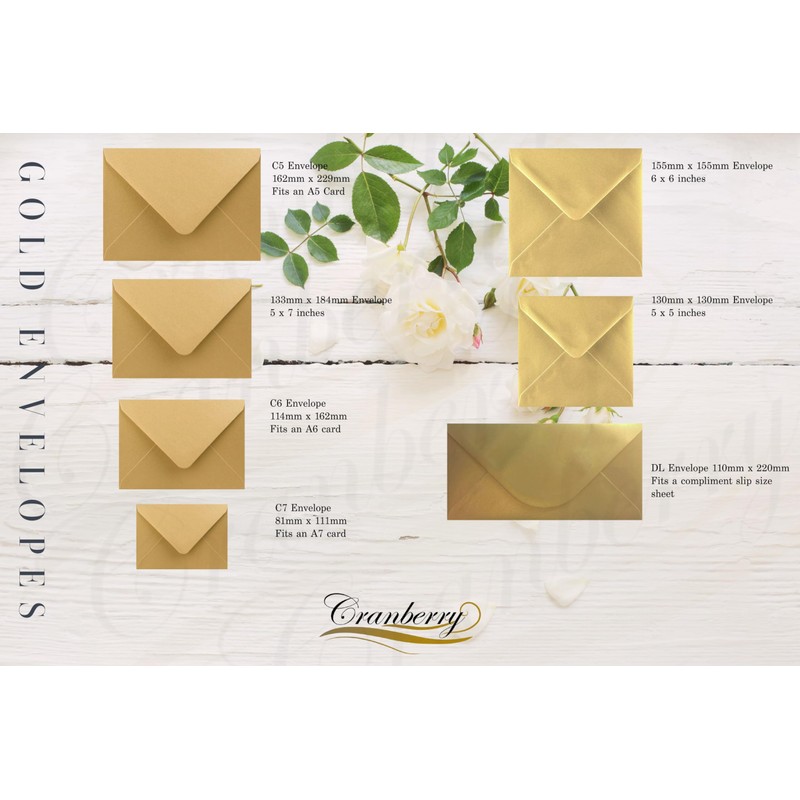 C5 Gold Envelopes for A5 Cards x 10 Pack. Metallic
