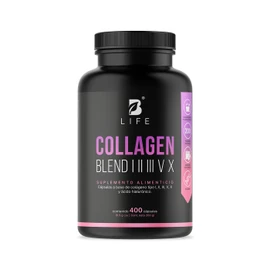 Colágeno Hidrolizado Tipo I, II, III, V y X con Vitamina C y Ácido Hialurónico. 400 Cápsulas 1000 mg por porción. Ingredientes Naturales. Collagen Blend I, II, III, V X B Life