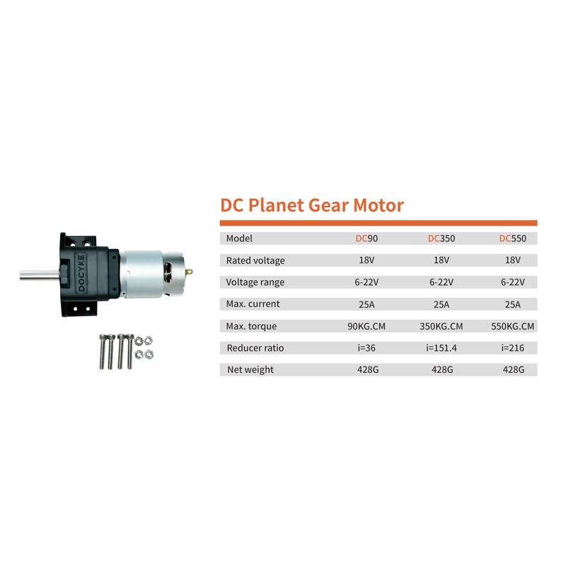 6v 12V18V 22v 200W-DC Planet Gear Motor 350kg.cm High Torque