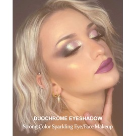 Afflano Single Purple-Gold Eyeshadow Glitter, Chrome Multichrome Eyeshadow Holographic Pigment Glitter Eyeshadow, Sparkle Chameleon Eyeshadow, Colour Changing Face Highlighter Luminizer Makeup