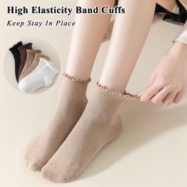 BIVOLU Womens Ankle Socks Ruffle Cotton Cute Frilly Trim Breathable Ankle Ruffled Socks 6 Pack (US, Numeric, 5, 9, Regular, Regular, Black/Milk-white/White/Brown/Khaki/Coffee)